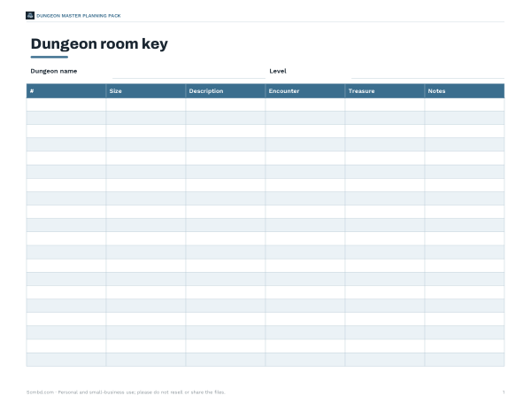 Preview of Printable Dungeon Room Key